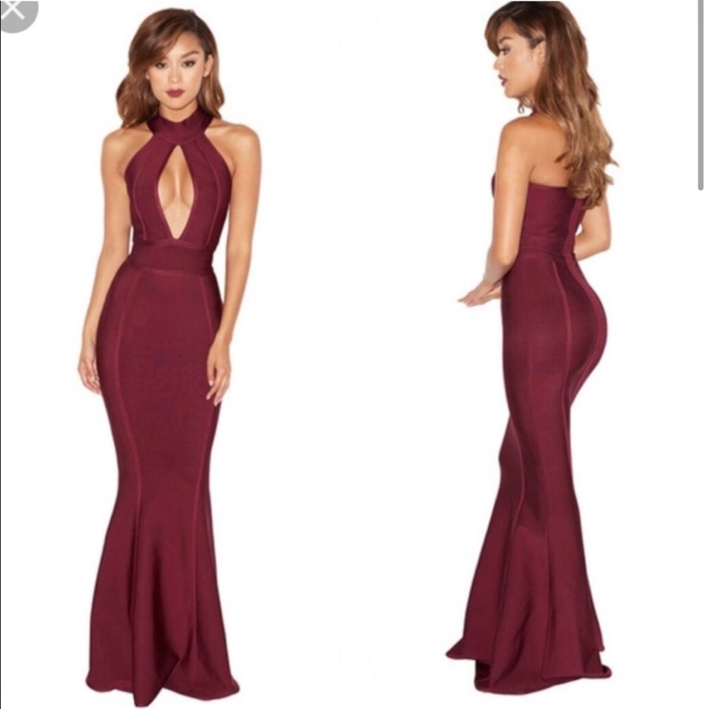 House of CB Ricadonna plum red bandage maxi dress